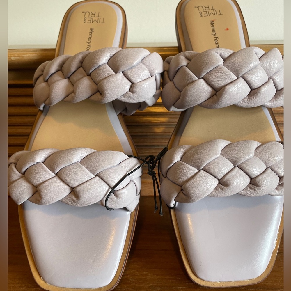 TIME AND TRU Memory Foam Slide Sandals Two Band Braided Lavender Sz 8